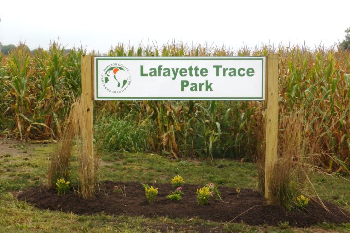 a sign sitting on the grass