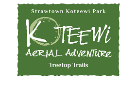 Logo for Koteewi Aerial Adventure Treetop Trails with green background.