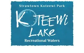 Strawtown Koteewi Park Koteewi Lake Recreational Waters sign on a blue background.