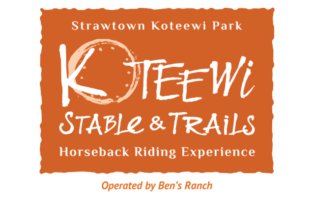 Logo for Koteewi Stable & Trails, horseback riding at Strawtown Koteewi Park, operated by Ben's Ranch.